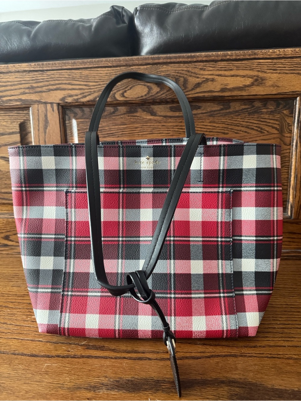 Kate Spade Plaid Tote Bag Red Black Shoulder Bag